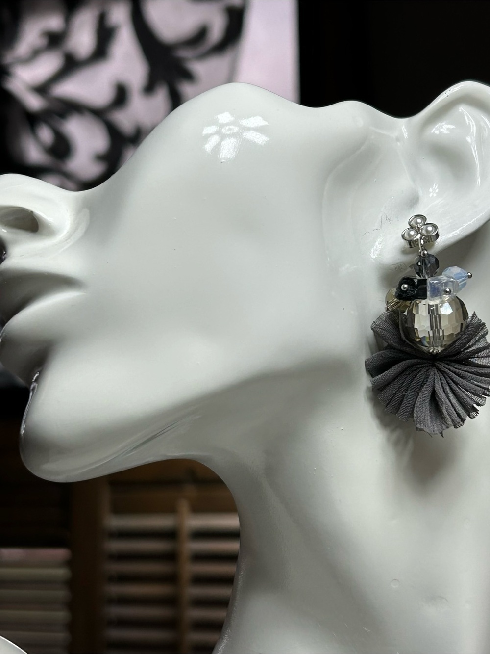 Pleated Organza mix bead dangle Earrings